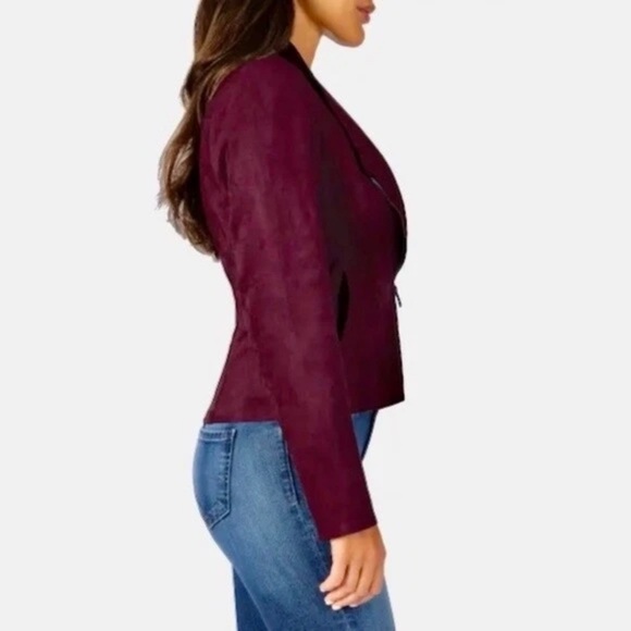 Kut from the Kloth Carina faux suede drape moto jacket in wine Burgundy Size M - Picture 2 of 9